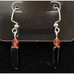 Handmade Candle Orange Crystal & Black Glass Bead Earrings by Neanie-Bot